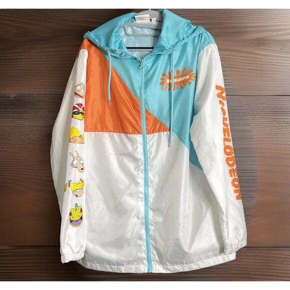 Nickelodeon Jacket Men’s Size Medium Blue White Windbreaker 90s Cartoons Fullzip - Picture 1 of 14